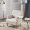 Striped Linen Fabric Accent Chair, Modern Farmhouse Upholstered Armchair with Nailhead Trim & Ball Turned Wood Legs, Light Tan