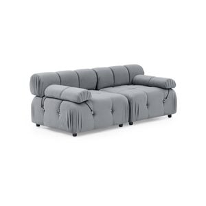 Foret 2 Seater Sofa Modular Arm Seat Tufted Velvet Lounge Couch Chaise Light Grey