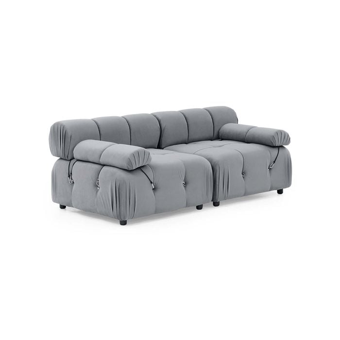 Foret 2 Seater Sofa Modular Arm Seat Tufted Velvet Lounge Couch Chaise Light Grey