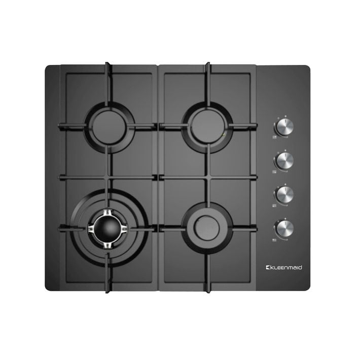 Kleenmaid 60cm Gas On Black Glass 4 Burner Cooktop with Wok Burner