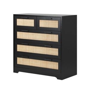 Oikiture 5 Chest of Drawers Dresser Storage Tallboy Rattan Black