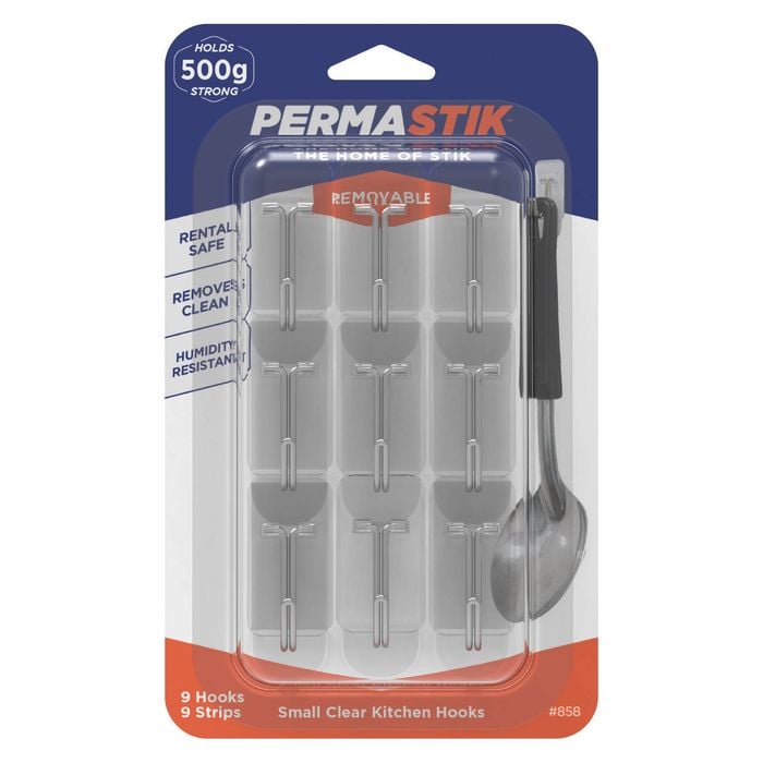 Permastik Clear Humidity Resistant Kitchen Hooks - 9 Pack