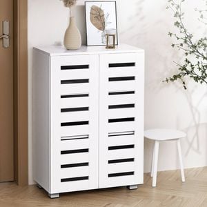 Homfurn Shoe Rack Cabinet – 5-tier, Holds 20 Pairs, Adjustable Shelves, Ventilated Doors, Anti-tip Kit, White