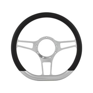 Cal Custom 14" D-Shape Billet Aluminium Steering Wheel, Black Leather Half-Wrap