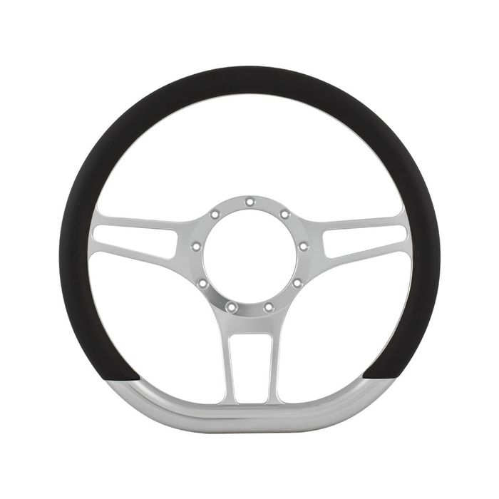 Cal Custom 14" D-Shape Billet Aluminium Steering Wheel, Black Leather Half-Wrap