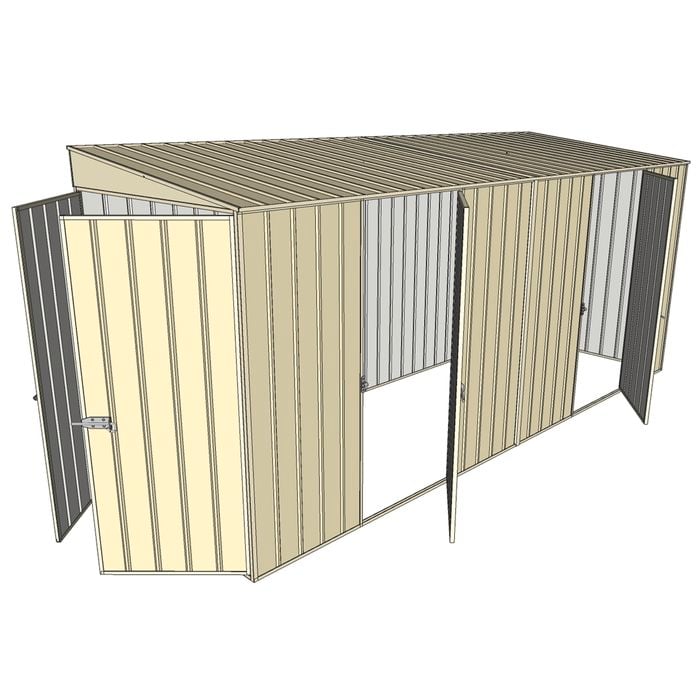 Build-a-Shed 1.5 x 4.5 x 2m Dual Single Hinged Side Door Skillion Shed - Cream