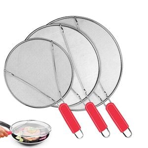 Catzon 3 Pcs Splatter Screen Set Stainless Steel Fine Mesh-Red