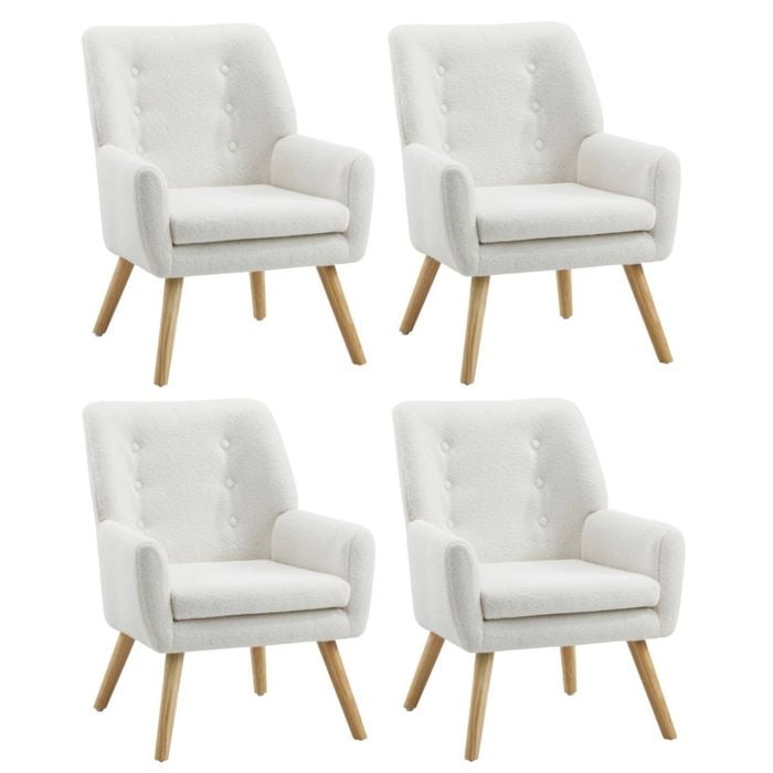 Oikiture 4x Armchair Lounge Chair Sherpa Accent Armchairs Tub Chairs Sofa White
