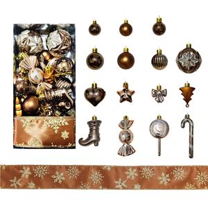 Catzon 30 Pcs Christmas Ball Including Candy Cane Bow Star Hanging Ornaments for Xmas-Brown