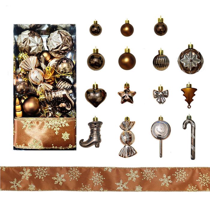 Catzon 30 Pcs Christmas Ball Including Candy Cane Bow Star Hanging Ornaments for Xmas-Brown