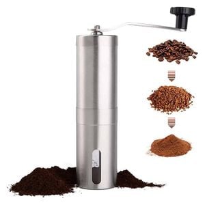 NNEOBA Manual Coffee Grinder Stainless Steel Hand Crank Conical Burr Grinder Silver