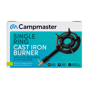 Campmaster 200mm Single Cast Iron Gas Ring Burner With QCC Regulator