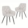 BRIBRION x2 Velvet Dining Chair with Arms Black Metal Legs Tufted Back Armrests Accent Vanity White