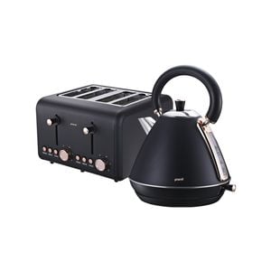 Pronti Rose Trim Collection Toaster & Kettle Stainless Steel Bundle Black
