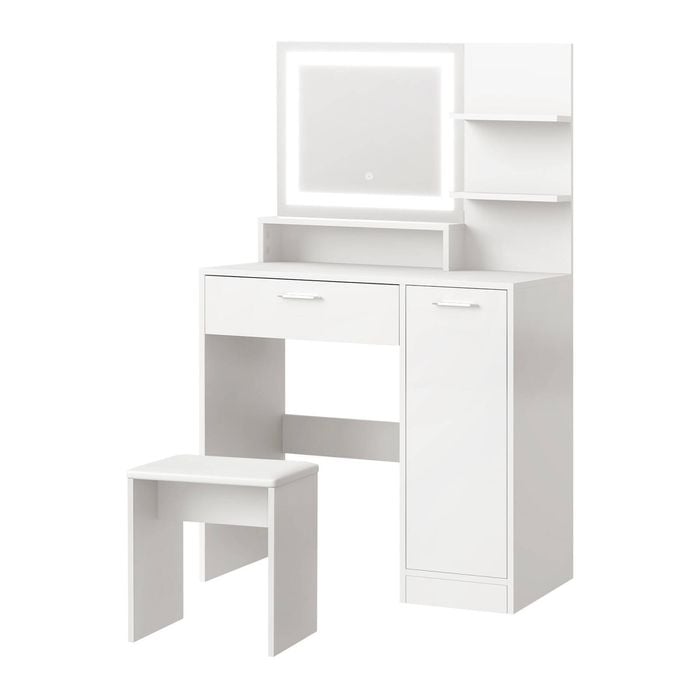 Oikiture Dressing Table Stool Set Makeup Mirror Large Cabinet White