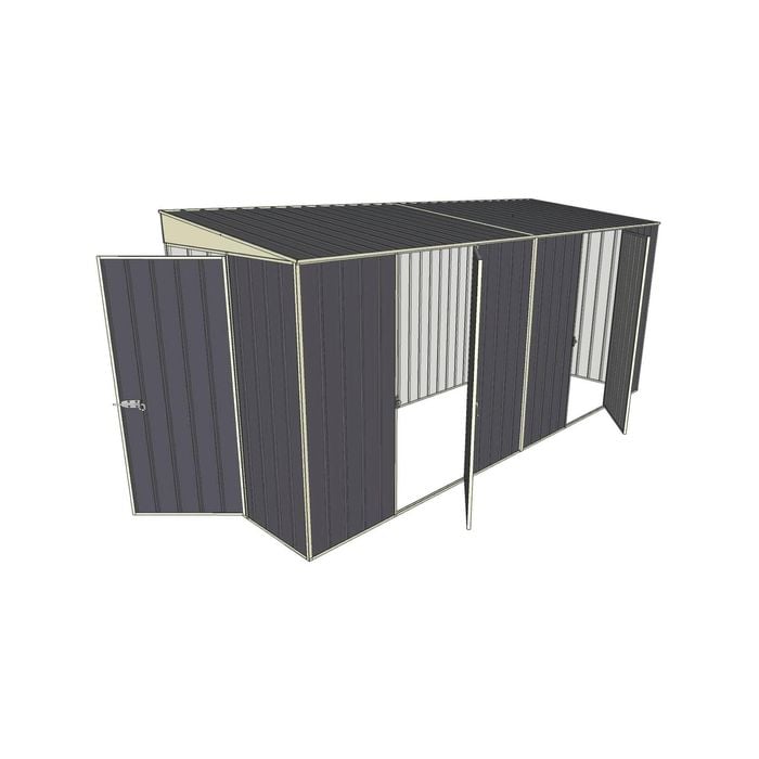 Build-a-Shed 1.5 x 4.5 x 2.0m Tunnel Shed Tunnel Hinged Door +2 Hinged Side Doors - Grey