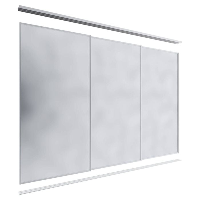 Lugna 2400 x 2701-3600mm Clear Anodised Mirror Wardrobe Triple Sliding Doors