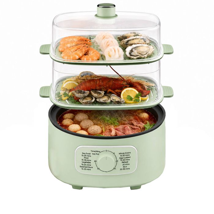 YOPOWER Electric Food Steamer with Hotpot, 12L Three-layer Vegetable Steamer