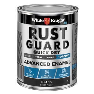 White Knight 1L Black Gloss Rust Guard Quick Dry Advanced Enamel Paint