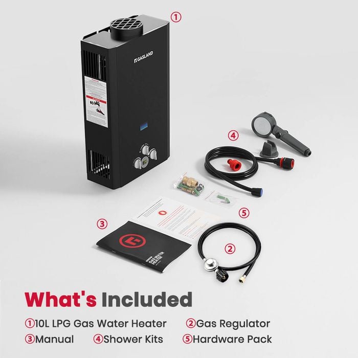 GASLAND 10L Tankless Gas Water Heater On-Demand Water System Outdoor Shower  Black