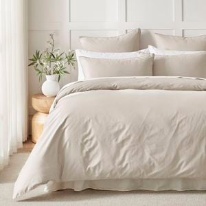 Dreamaker 400TC Premium Cotton Sateen Piped Quilt Cover Set Oatmeal King Bed