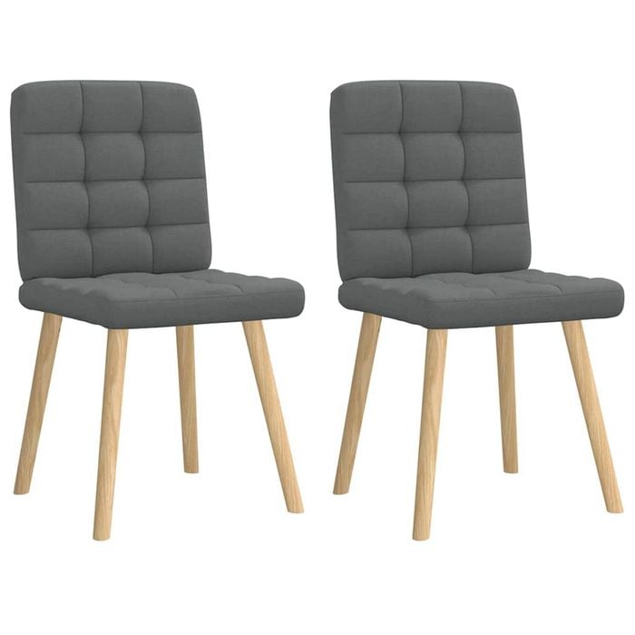 vidaXL Grid-Tufted Dining Chairs 2 pcs Dark Grey Fabric Wooden Legs 45 x 54 x 86 cm