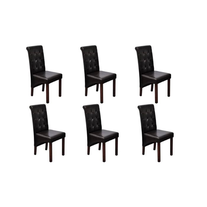 vidaXL 6x Dining Chairs Brown PU Artificial Leather Button Kitchen Furniture