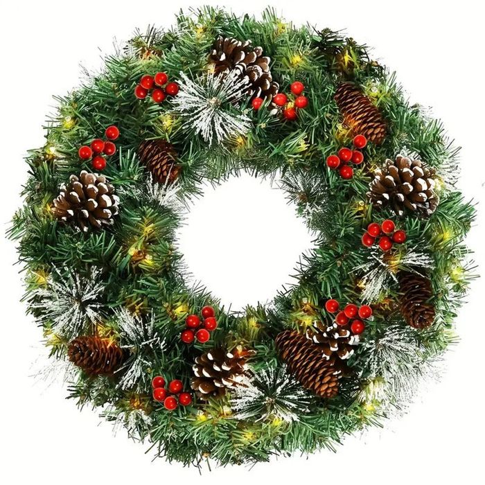 Lifebay Christmas Wreath Pre-Lit Pine Cone LED Decoration
