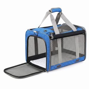 i.Pet Pet Carrier Bag Foldable Dog Cat Travel Cage Blue