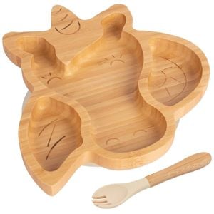 Tiny Ding Bamboo Unicorn Baby Weaning Plate & Fork Set