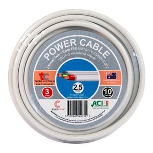 Tycab 2.5mm² x 10m White TPS 2 Core And Earth Cable