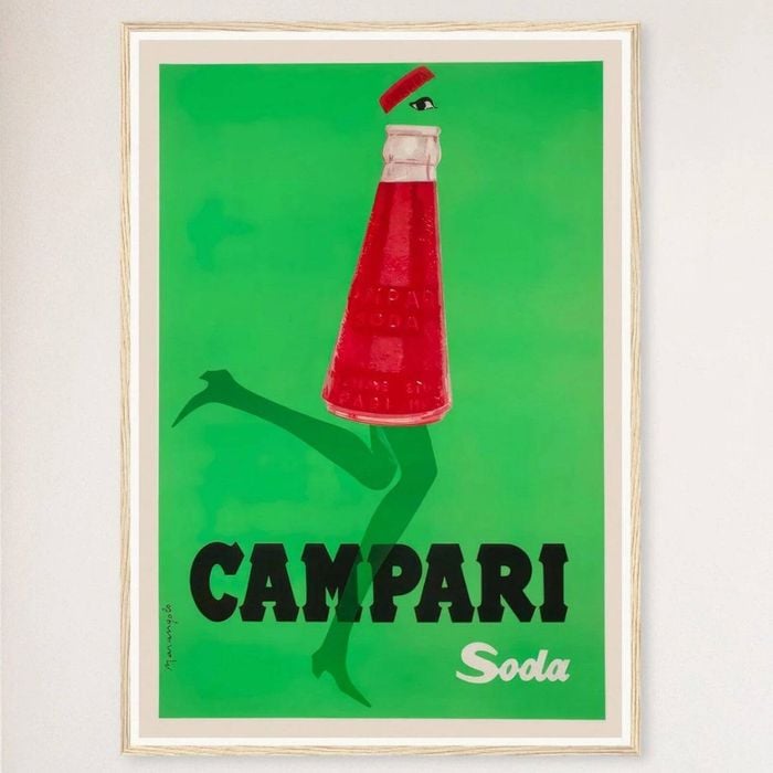 Galrie Vintage Campari Poster - Iconic Red Bottle with Green Legs for Retro Home Decor, Wood Frame, A0 84 x 119cm (33 x 47inch)