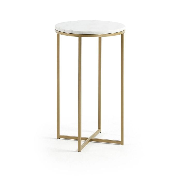 Sheffield side table in white marble and golden steel legs 43 cm