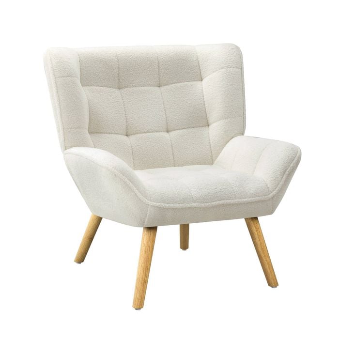 Oikiture Armchair Sherpa Upholstered White