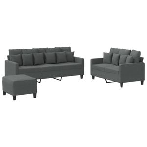 vidaXL Sofa Set with Cushions 2-Seater Sofa Couch 3 Piece Dark Grey Fabric