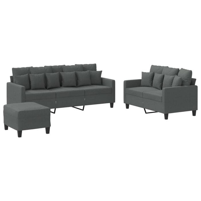 vidaXL Sofa Set with Cushions 2-Seater Sofa Couch 3 Piece Dark Grey Fabric