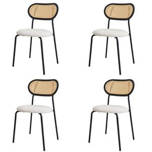 Bribrion Boho Rattan Dining Chairs Set Of 4 White Velvet