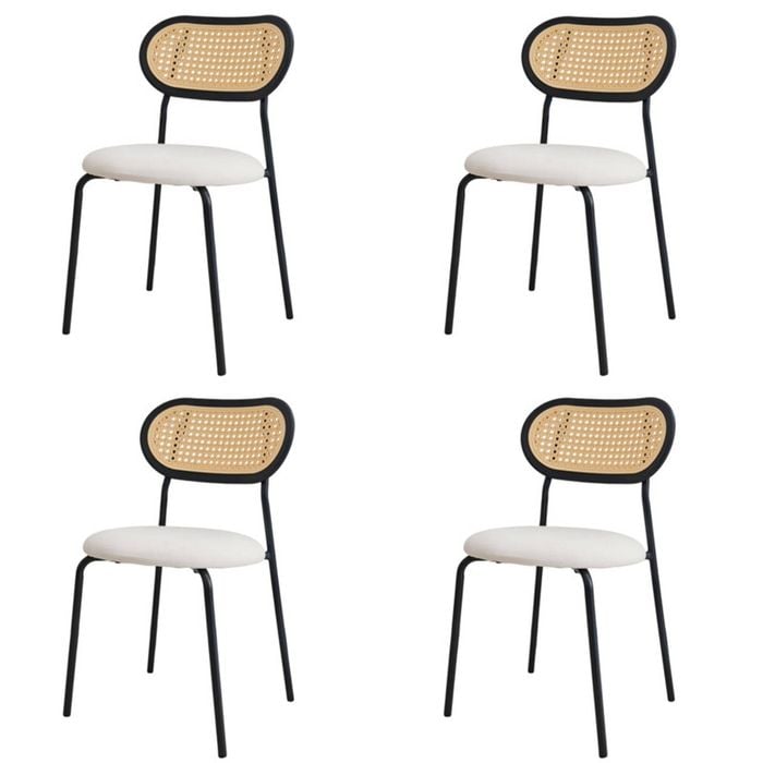 Bribrion Boho Rattan Dining Chairs Set Of 4 White Velvet