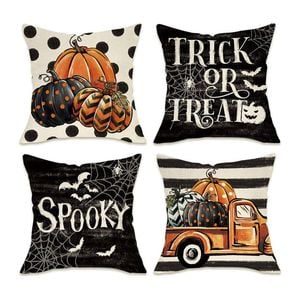 Catzon 4 Pcs Scary Throw Pillow Covers Linen Cushion Case for Decor 40X40cm