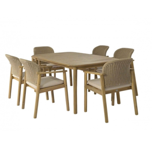 Harry 7-Piece Acacia Timber Outdoor Dining Setting with 6 Wicker Chairs & Cushions (Natural/Cream)