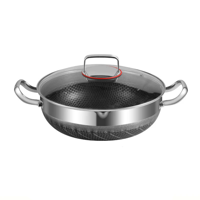 NNEOBA 30cm Stainless Steel Non-Stick Frying Pan with Glass Lid Silver