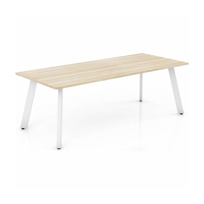Olg Flare Table 4 Leg White Frame New Oak Smooth Top L2400mm X W1200mm