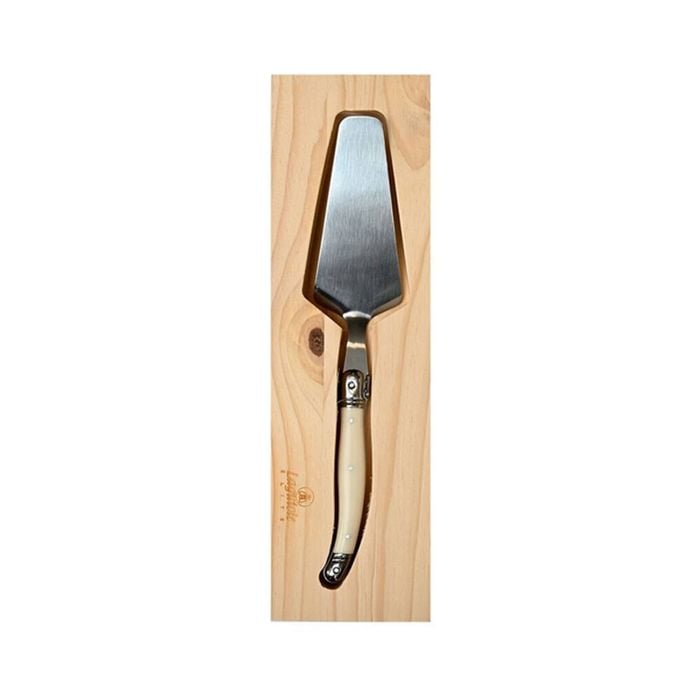 Laguiole Elite Cake Server Stainless Steel w/Pine Wood Tray Pearl Effect Handle