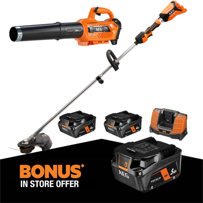 AEG AEG 18V Brushless Line Trimmer and FUSION Blower 2x4.0Ah Kit