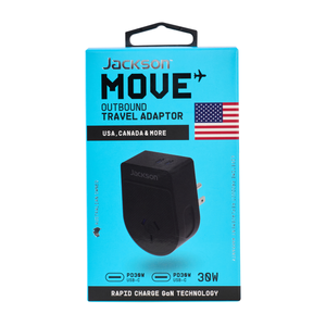 Jackson Move Outbound Travel Adaptor USA, Canada & More w USB 2C