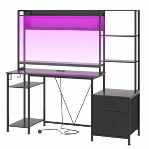 Ufurniture 165cm LED Gaming Desk with Power Outlets & Monitor Stand Convertible Computer Table Black