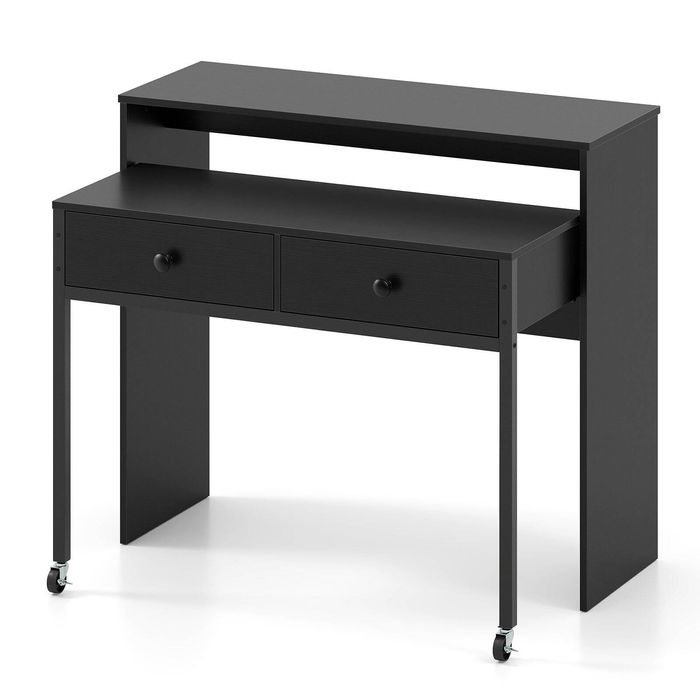 Costway Extendable Writing Desk Console Table Study Workstation Rustic Black