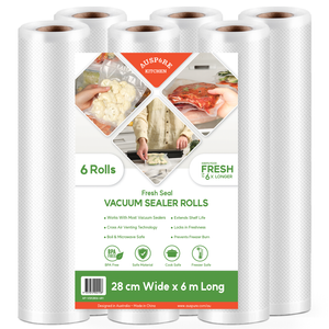 AUSPURE Vacuum Sealer Bags, 28cm x 6m, 6 Rolls for Food Storage