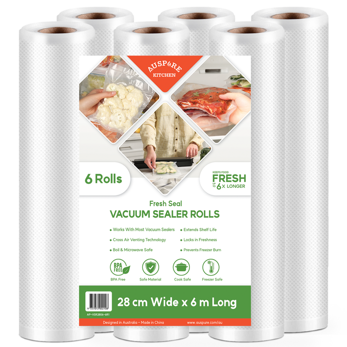 AUSPURE Vacuum Sealer Bags, 28cm x 6m, 6 Rolls for Food Storage