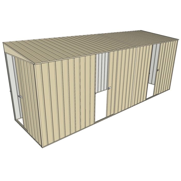 Build-a-Shed 1.5 x 5.2 x 2m Dual Single Sliding Side Door Skillion Shed - Cream